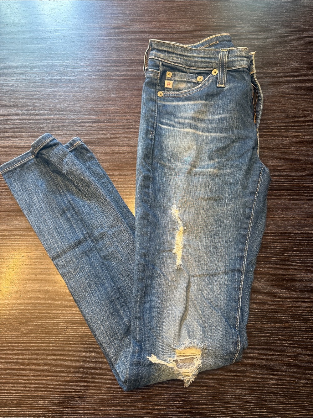 AG Adriano Goldschmied Blue Distressed Skinny Jeans